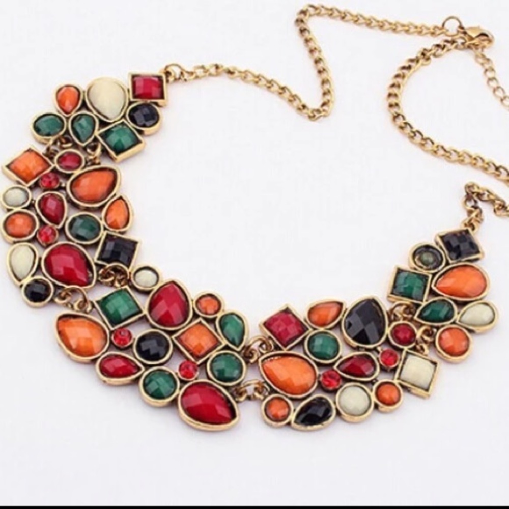 Singaporean Mosaic pattern multi-color Statement Necklace Costume Jewelry